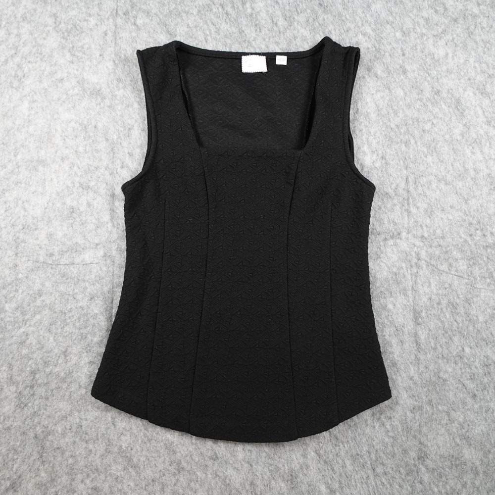 Postmark Top Women Extra Small Black Square Neck Textured Sleeveless Tank